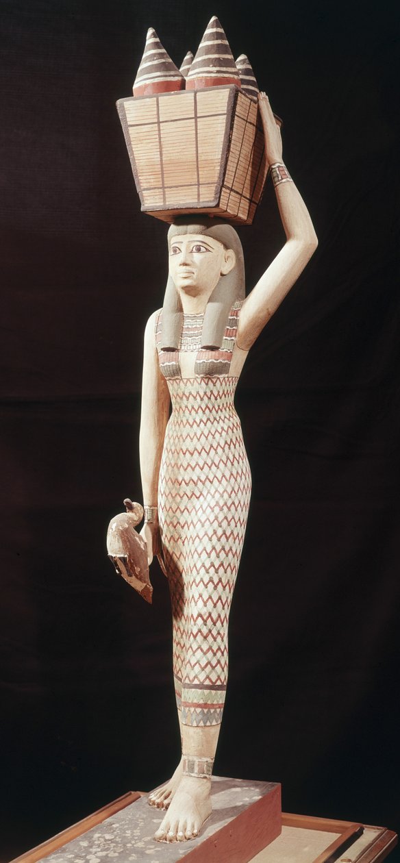 Teklifleri taşıyan kadın, Yeni Krallık (boyalı ahşap) by Egyptian 18th Dynasty