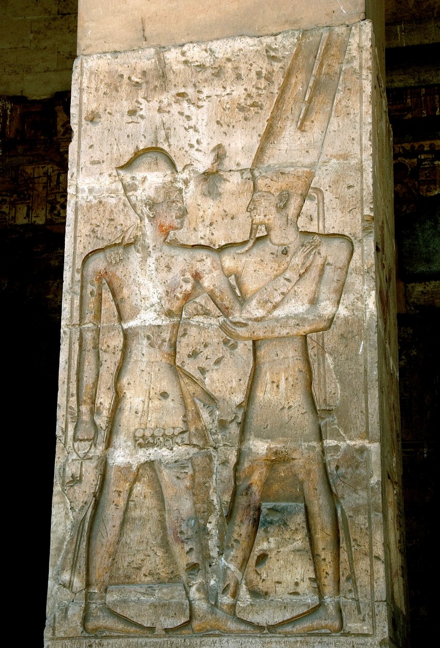 Eski Mısır Sanatı: Sethi I tapınağının sütununda Alçak Rölyef (Sety veya Set I by Egyptian 19th Dynasty