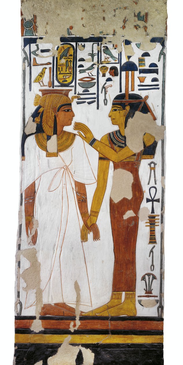 Mısır, Thebes, Luksor, Kraliçeler Vadisi, Nefertari Mezarı, 19. hanedandan kalma mezar odasında tanrıça İsis ve kraliçenin duvar resmi by Egyptian 19th Dynasty