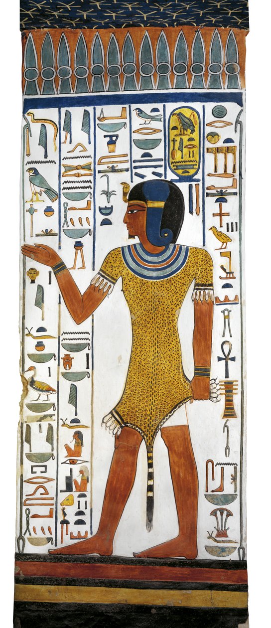 Mısır, Thebes, Luksor, Kraliçeler Vadisi, Nefertari Mezarı, 19. hanedandan kalma mezar odasındaki sütun üzerinde duvar resmi by Egyptian 19th Dynasty