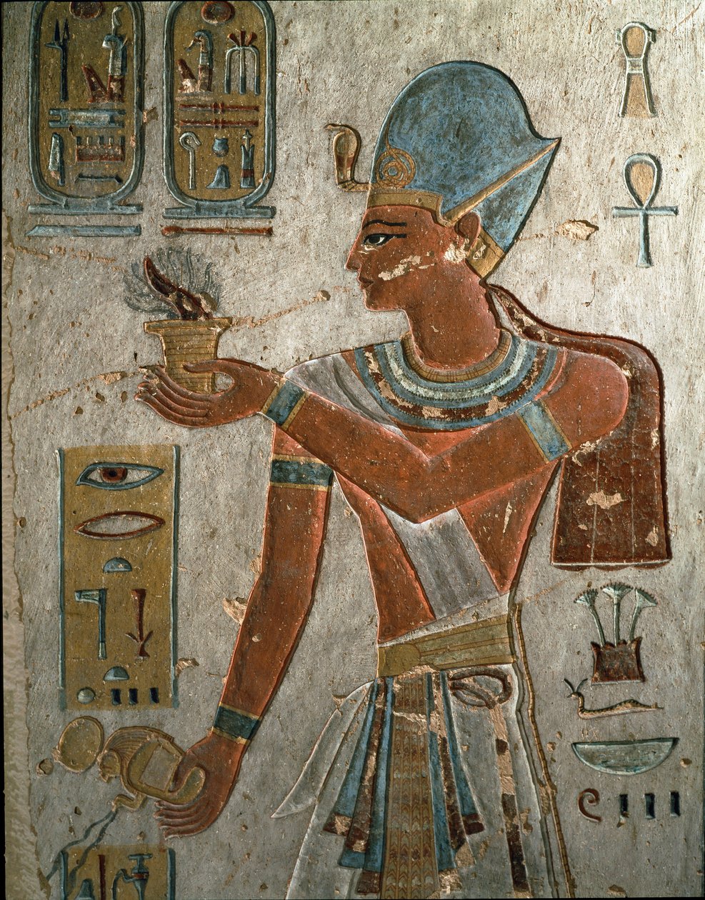 Mısır Antik Çağı: Firavun I. Ramses (MÖ 1320-1310) bir törende tütsü yakmayı ve su dökmeyi temsil eder. Ramses I Cilt, Krallar Vadisi, Mısır by Egyptian 19th Dynasty
