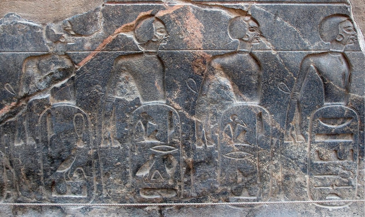 Mısır antikası: Firavun II. Ramses (MÖ 1292-1186) tarafından fethedilen bölgelerin amblemlerini süsleyen bir kabartmanın detayı. Luksor Tapınağı. Doğu Şeria (Thebes), Mısır by Egyptian 19th Dynasty