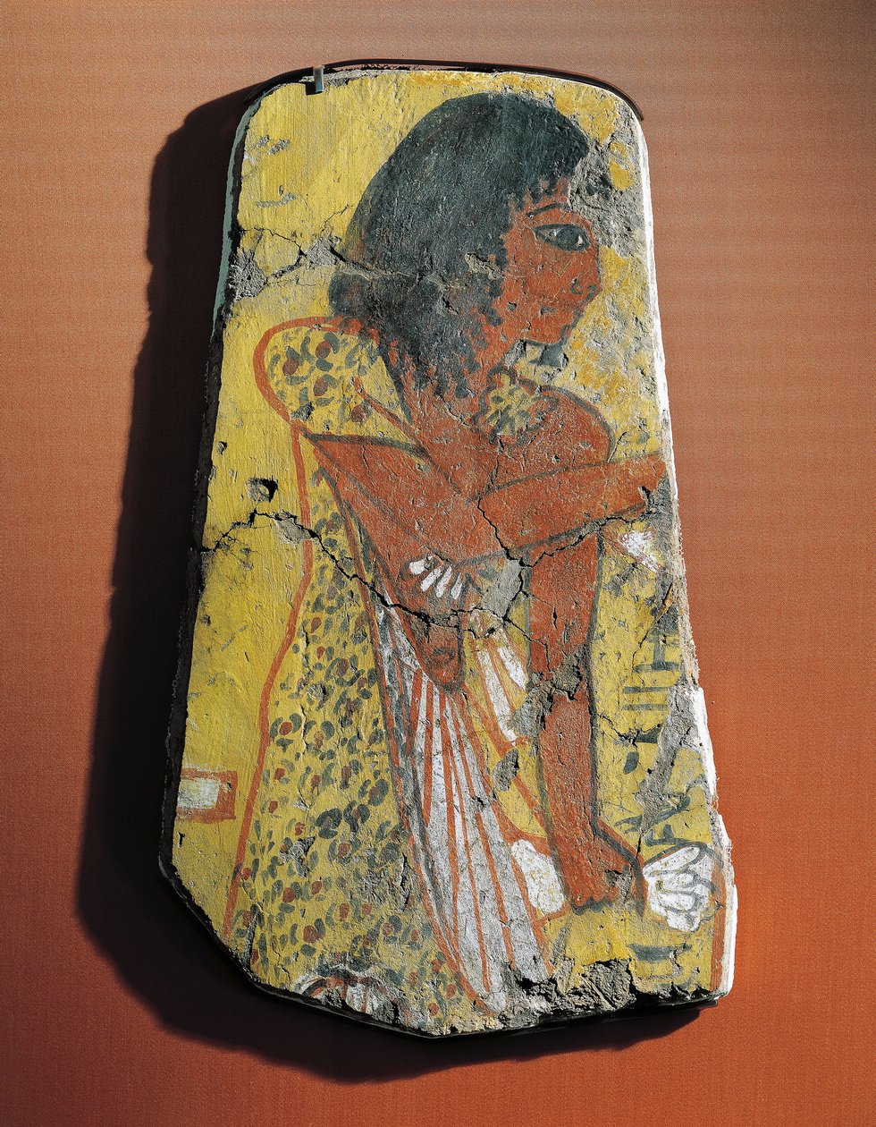 Mısır, Deir el-Medina#39;dan bir cenaze töreni sırasında bir rahibi tasvir eden limon ağacı üzerine bir tablo parçası by Egyptian 19th Dynasty