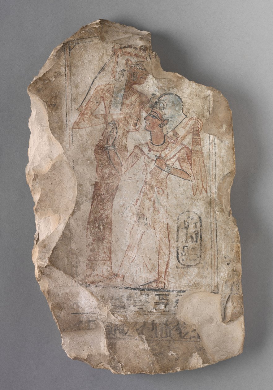 Ostracon: Bir Tanrıça Tarafından Emilen II. Ramses, MÖ 1279-1213 dolayları by Egyptian 19th Dynasty
