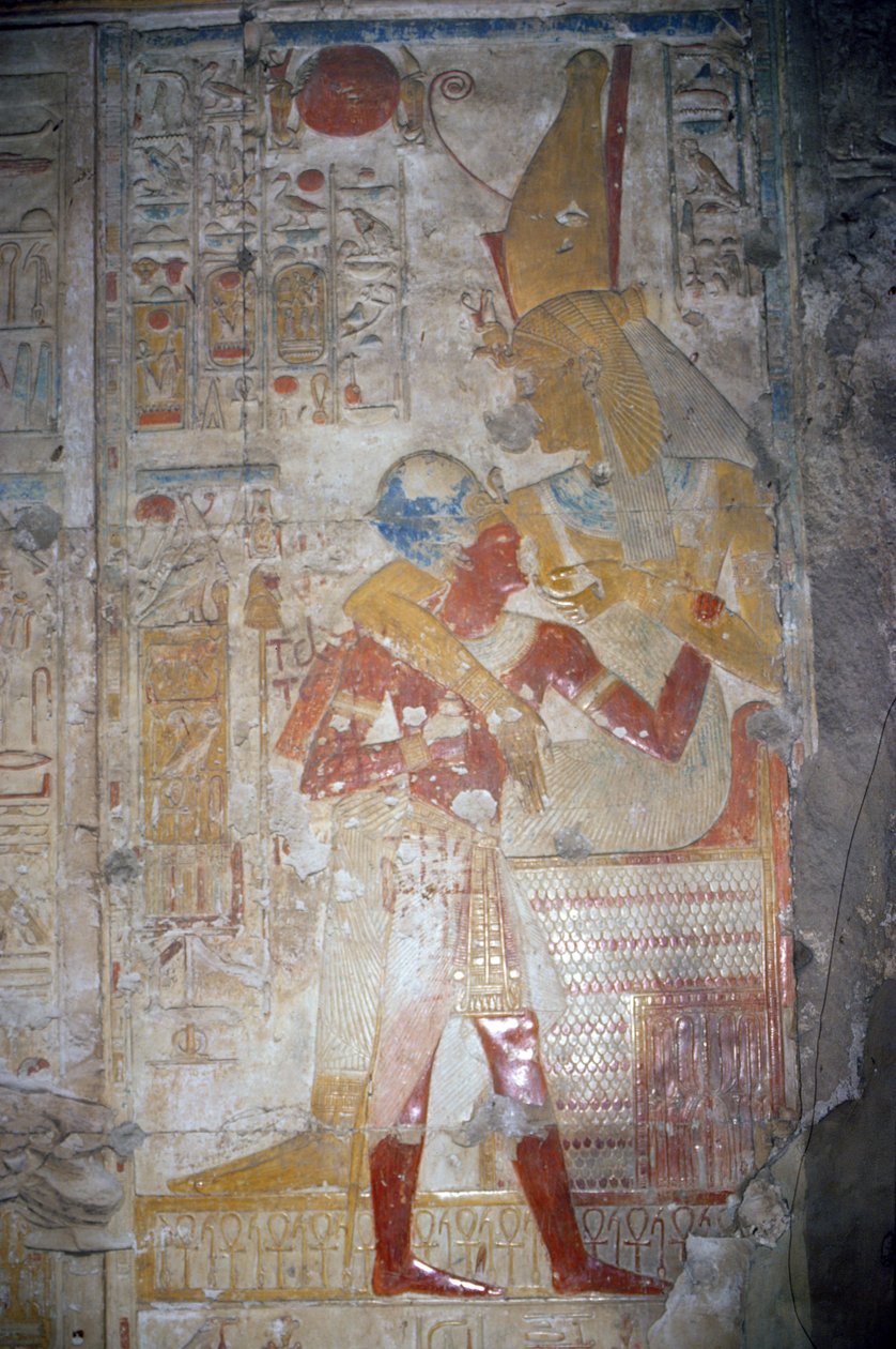 I. Sethos (MÖ 1303-1290) ve İsis, Yeni Krallık kabartması (duvar resmi) by Egyptian 19th Dynasty