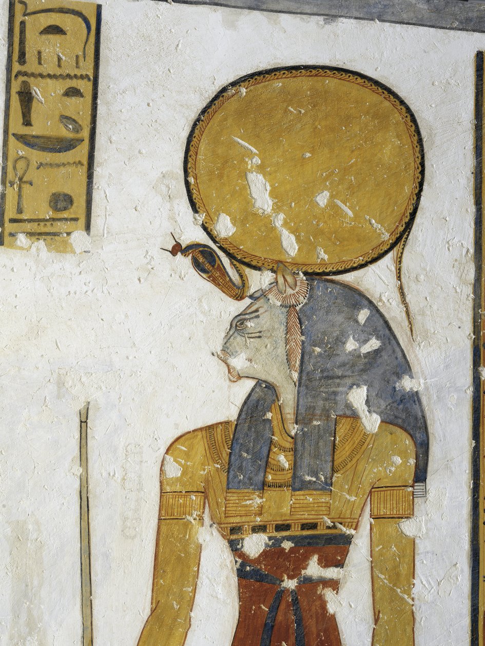 Mısır, Thebes, Luksor, Krallar Vadisi, Prens Mentuherkhepeshef'in Mezarı, Kedi başlı tanrıça Bastet'in duvar resmi, 20. hanedan by Egyptian 20th Dynasty