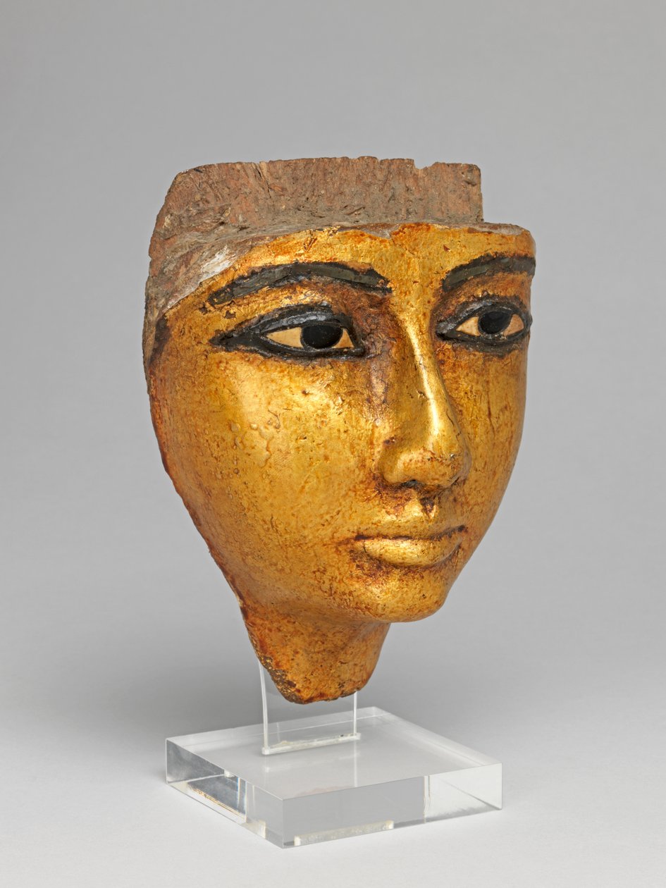 Gözleri ve kaşları işlemeli, yaldızlı bir tabuttan yüz by Egyptian 20th Dynasty