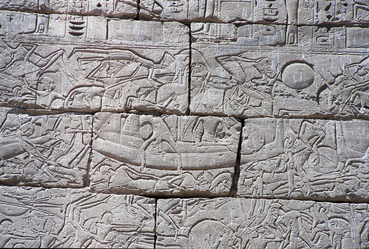 Deniz Halkı, Ramses III Deniz Savaşı, Medinet Habu, MÖ 1195-64 by Egyptian 20th Dynasty