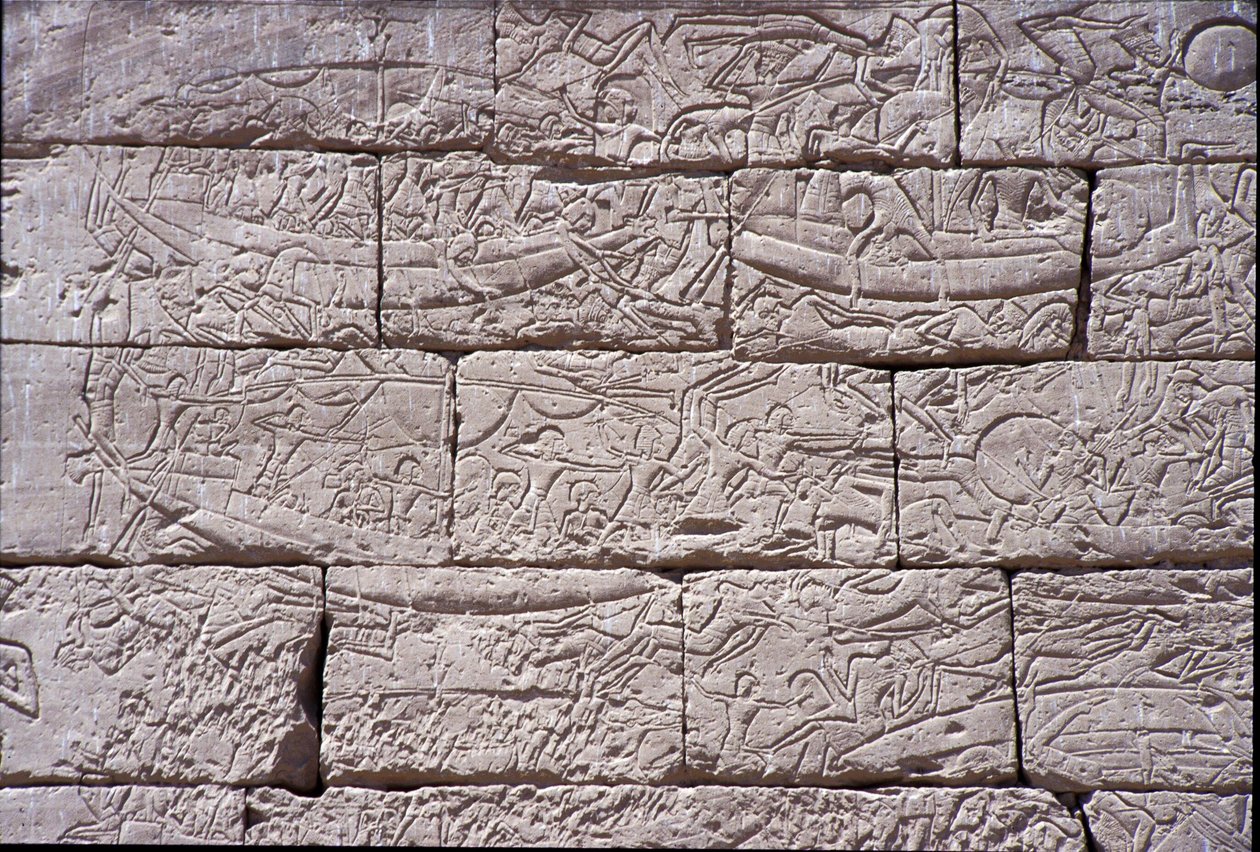 Deniz Halkı, Ramses III Deniz Savaşı, Medinet Habu, MÖ 1195-64 taş by Egyptian 20th Dynasty