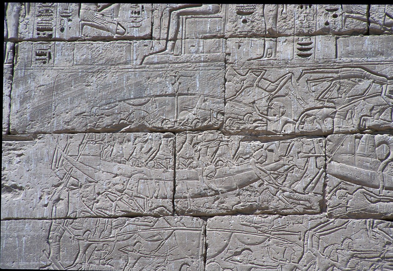 Deniz Halkı, Ramses III Deniz Savaşı, Medinet Habu, MÖ 1195-64 taş by Egyptian 20th Dynasty