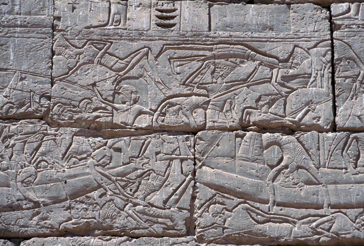 Deniz Halkı, Ramses III Deniz Savaşı, Medinet Habu, MÖ 1195-64 taş by Egyptian 20th Dynasty