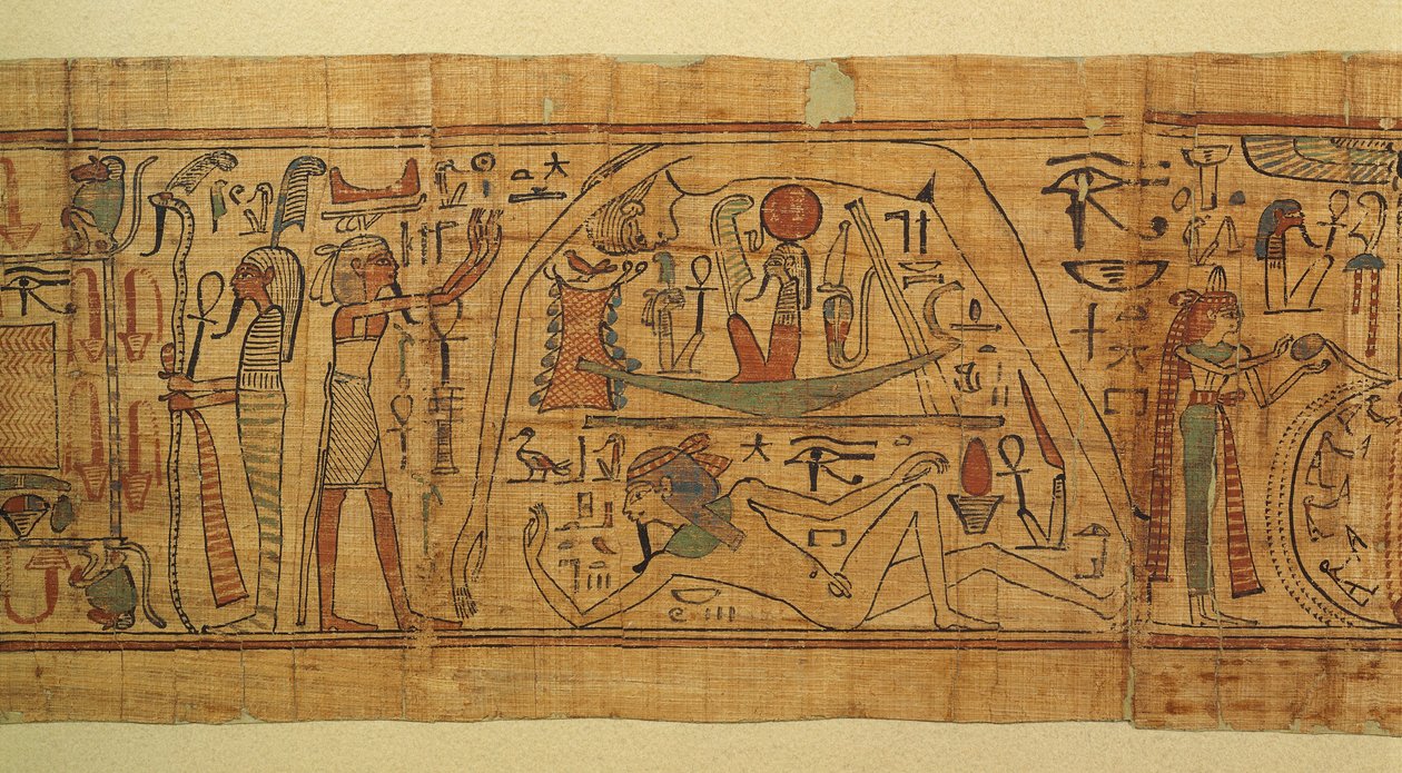 Nespakachuty'nin mitolojik görüntülerinin kitabı, güneş teknesiyle cennetin ve dünyanın ayrılması by Egyptian 21st Dynasty