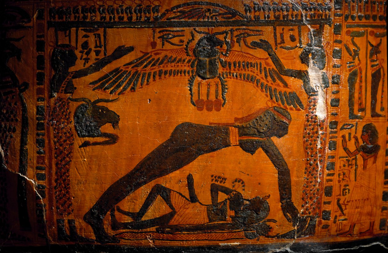 Mısır antik: Boutehamon (Butehamon), kraliyet katibi tarafından boyanmış ahşap lahit. Thebes