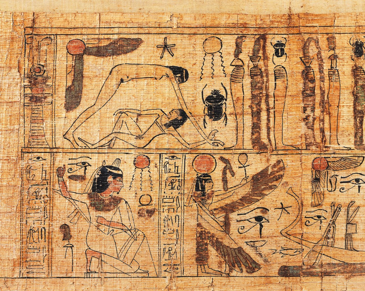 Amon rahibi Serimen'in cenaze papirüsü, dünyanın yaratılışının detayı, Geb ve Nut'un ayrılması by Egyptian 21st Dynasty