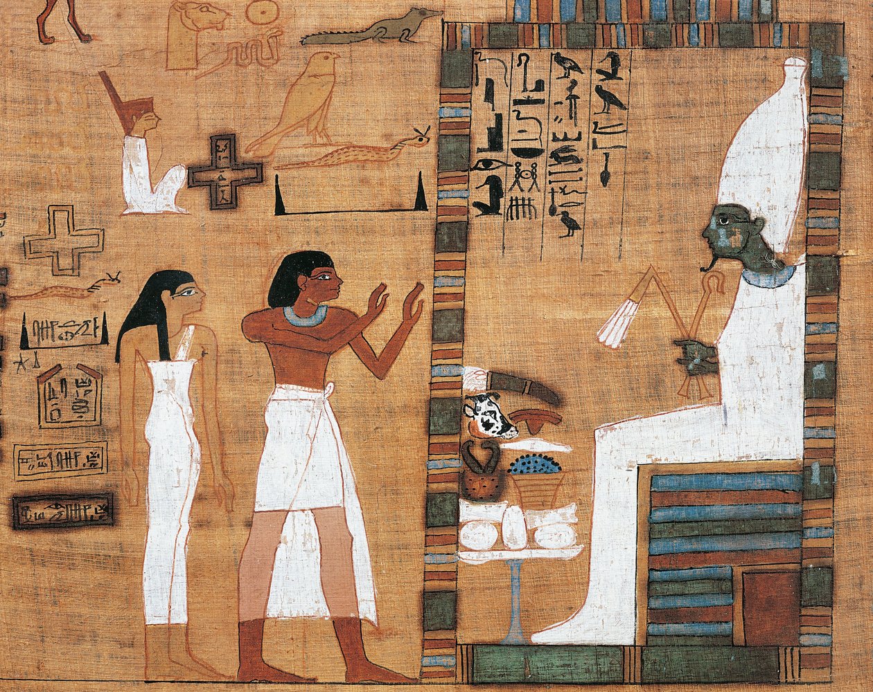 Osiris'in Mahkemesi önünde karı koca tasvir eden papirüs by Egyptian 21st Dynasty