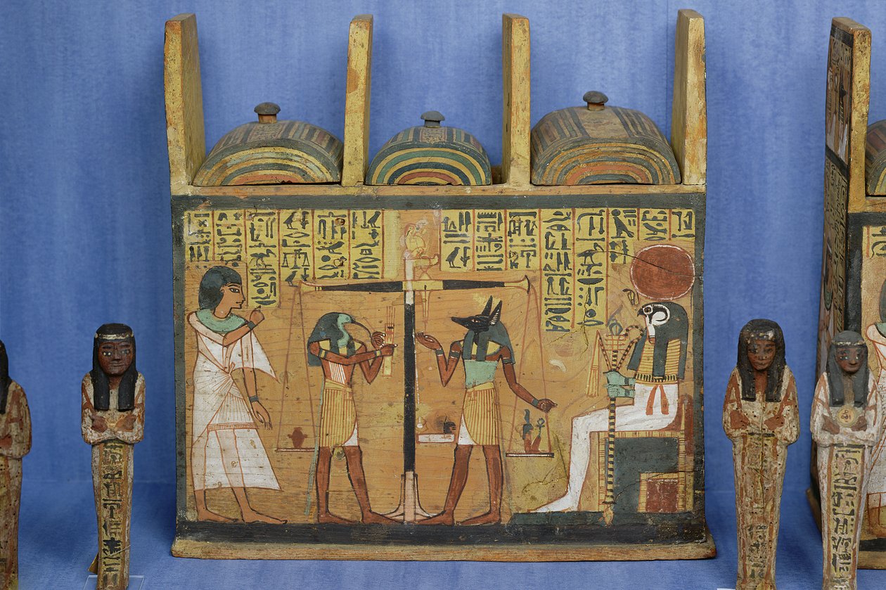 Psikoz sahneli Ushabti tabutu, Üçüncü Ara Dönem (boyalı ahşap) by Egyptian 21st Dynasty