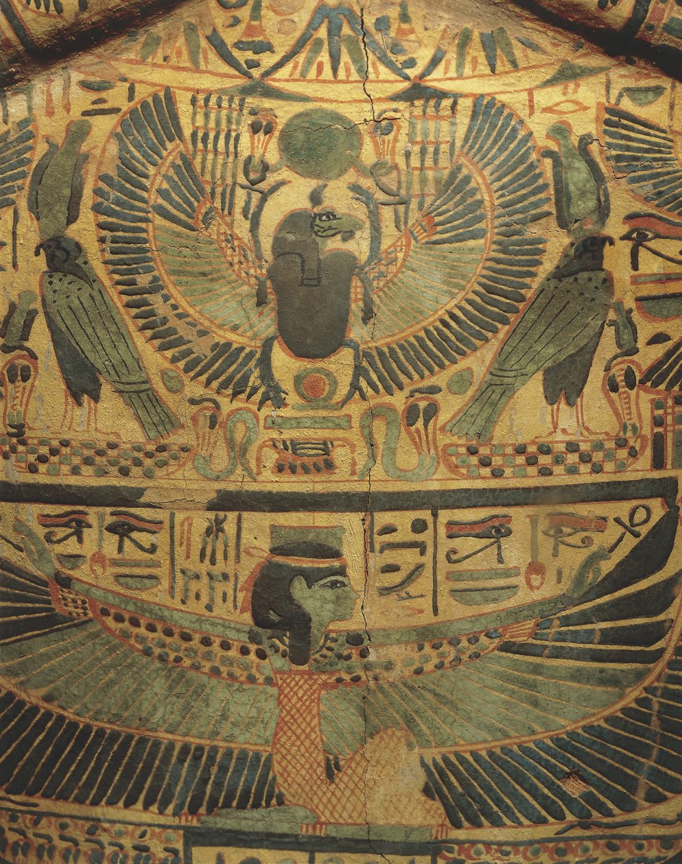 Ölümsüzlüğün sembolü olan bok böceğini koruyan kanatlı ilahiyat ile mumya örtüsü by Egyptian 22nd Dynasty