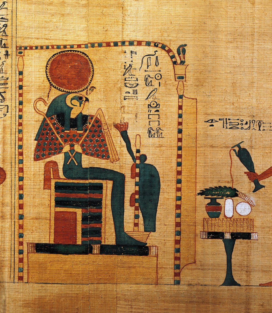 Amon'un Baş taşıyıcısı Imenemsauf'un mitolojik papirüsü. Detay: tanrı Ra-Harakhti by Egyptian 22nd Dynasty