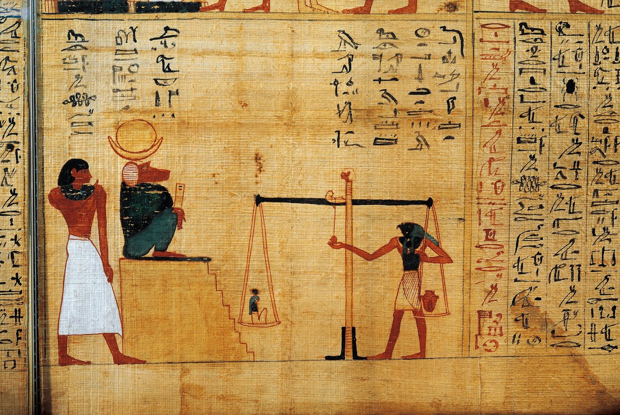 Amon'un Baş taşıyıcısı Imenemsauf'un mitolojik papirüsü. Detay: babun tanrısı Thoth'un önünde ruhun tartılması by Egyptian 22nd Dynasty