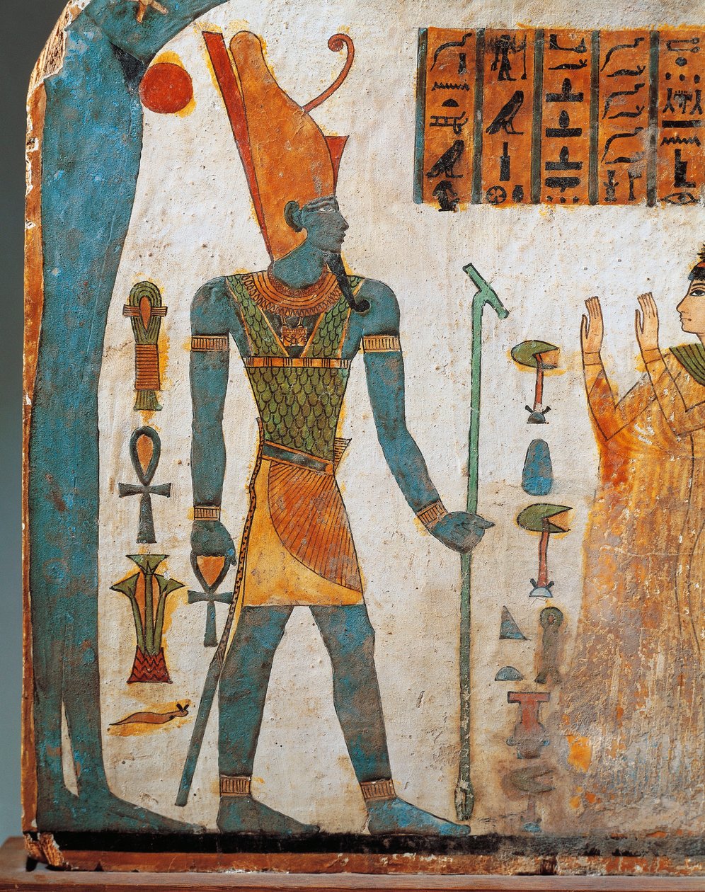 Taperet hanımın steli, her iki tarafına boyanmış ahşap stel, B yüzü: Taperet dua eden tanrı Atum, batan güneş, Üçüncü Ara Dönem, Hanedan XXII by Egyptian 22nd Dynasty