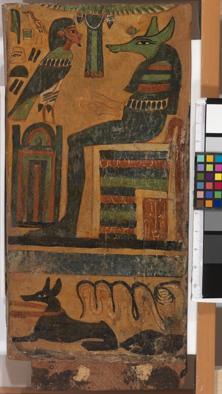Anubis ve Merhumun Ruhu, bir lahitten (panel) by Egyptian 26th Dynasty