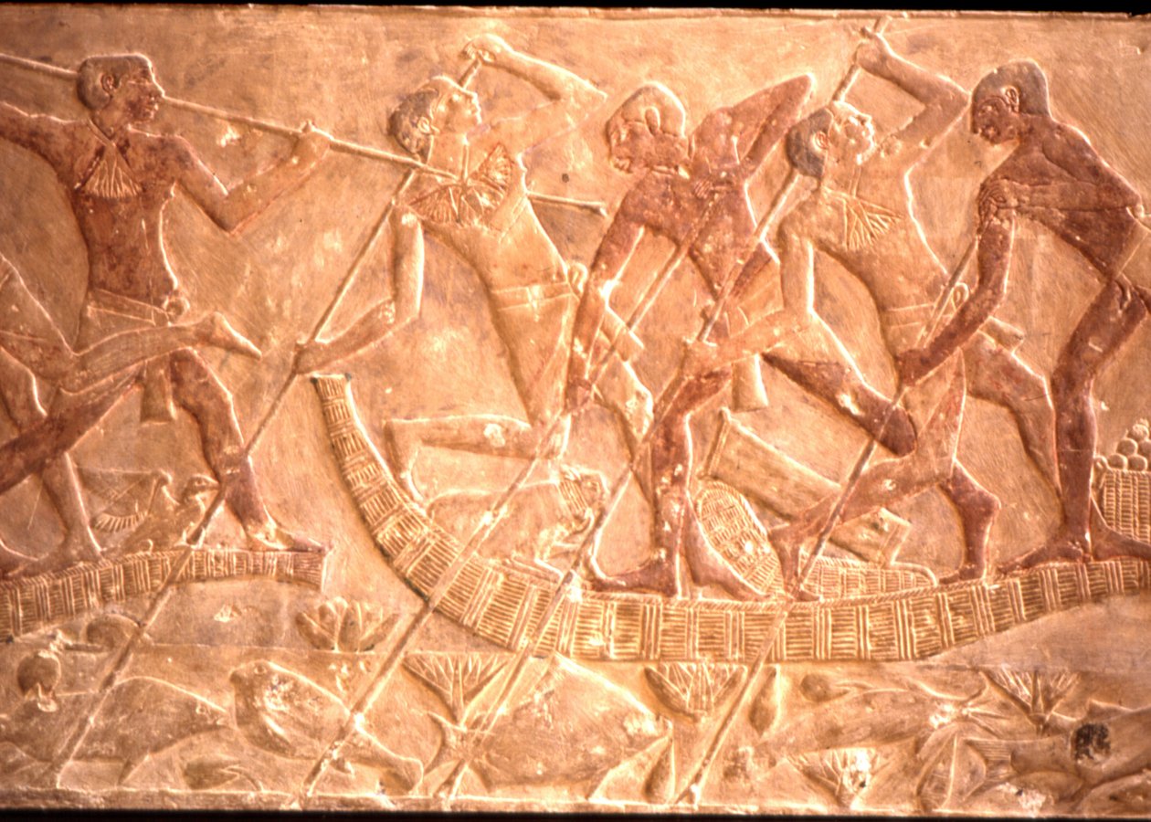 Papirüs Teknesinden Balık Mızraklayan Adamlar, Ptah-Hotep Mezarı, 5. Hanedan (fotoğraf) by Egyptian 5th Dynasty