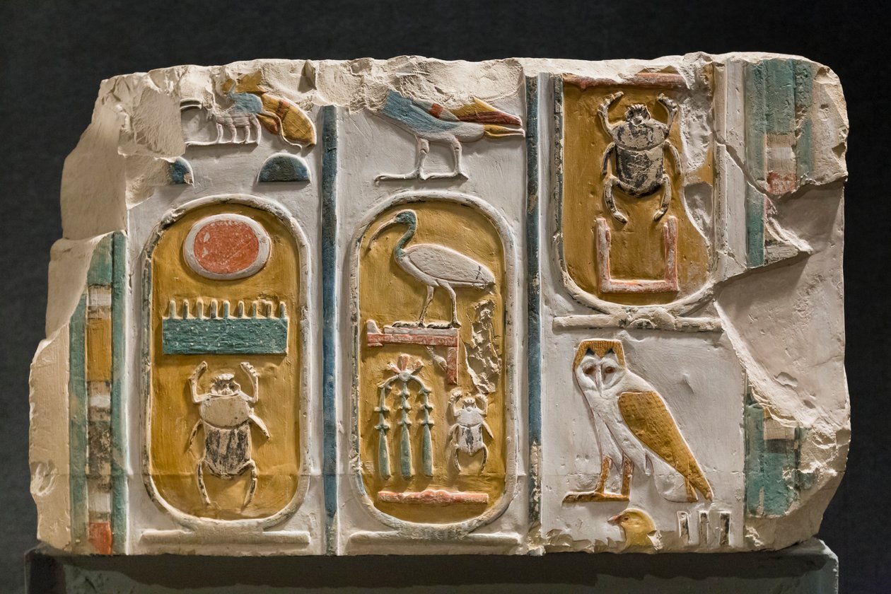 Kral Thutmosis I ve III'ün üç kartuşunu temsil eden oyulmuş duvar by Egyptian Egyptian