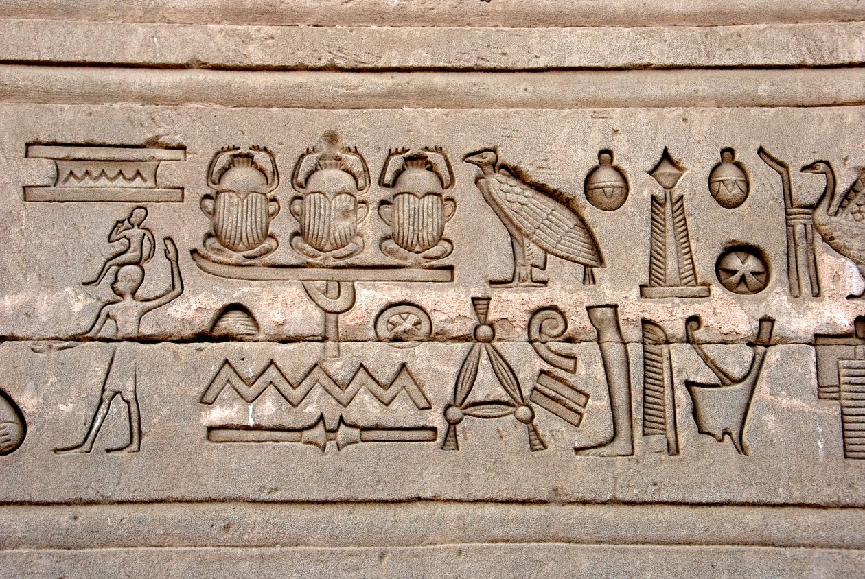 Mısır antik dönemi: Hathor, Dendera, Mısır tapınağının doğu duvarındaki hiyeroglifler by Egyptian Ptolemaic Period