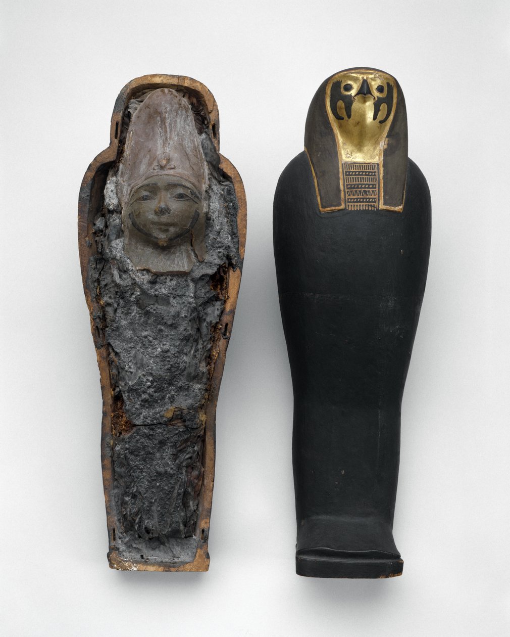 Tahıl Mumyalı Şahin Biçimli Tabut, MÖ 332-30 (boyalı ve yaldızlı ahşap, tahıl, toprak, keten ve balmumu) by Egyptian Ptolemaic Period