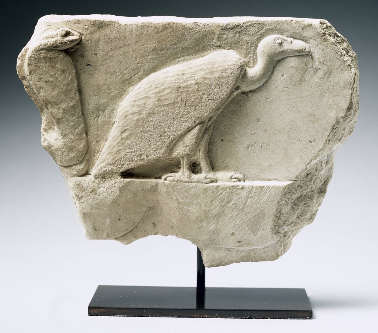 Akbaba ve kobrayı gösteren kabartma (kireçtaşı) by Egyptian Ptolemaic Period