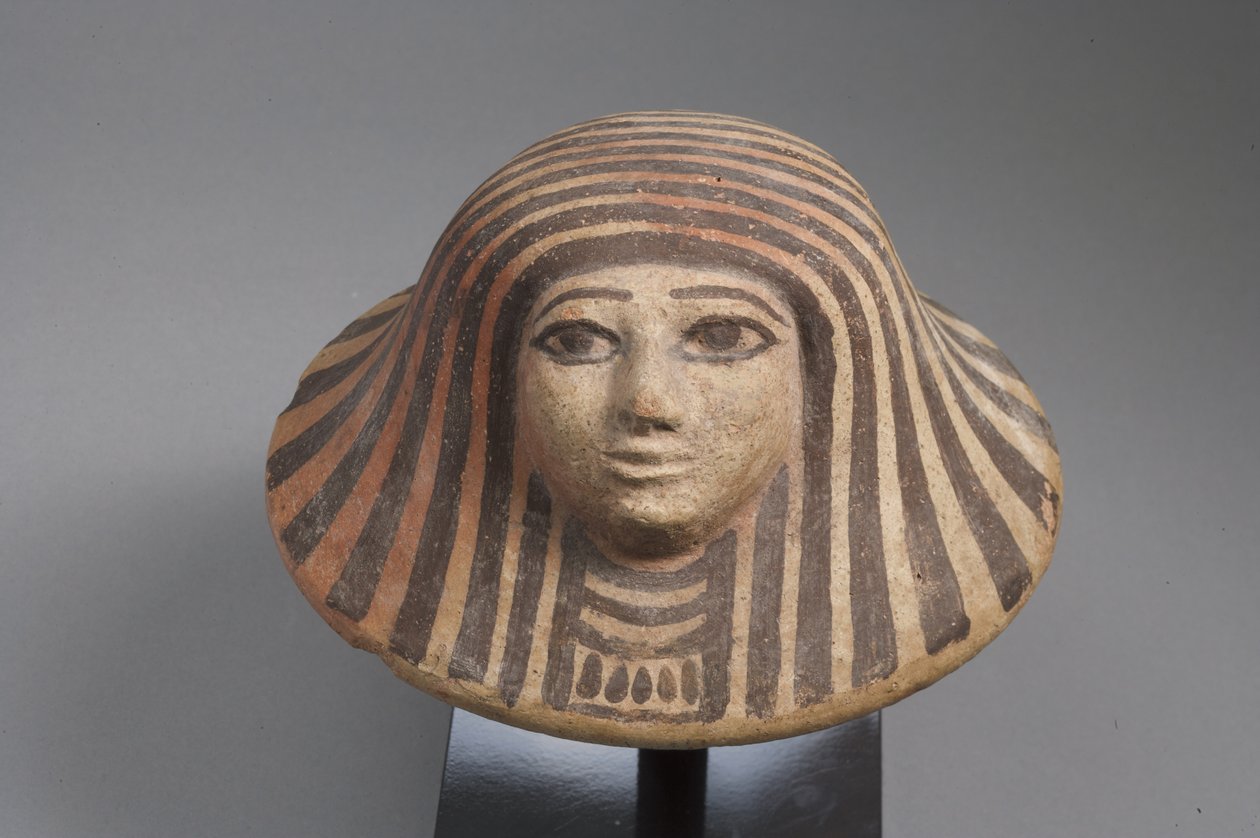 Kanopik kavanoz kapağı, New Kingdom (pişmiş toprak) by Egyptian School
