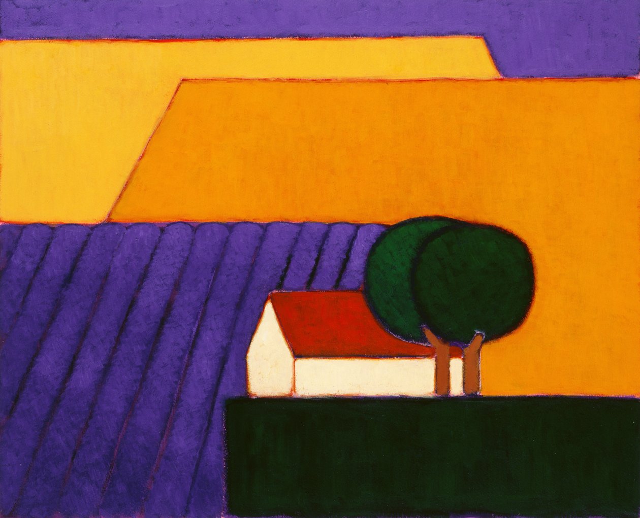 Lavender Field, Provence, 2004 (kağıt üzerinde akrilik) by Eithne Contemporary Artist Donne