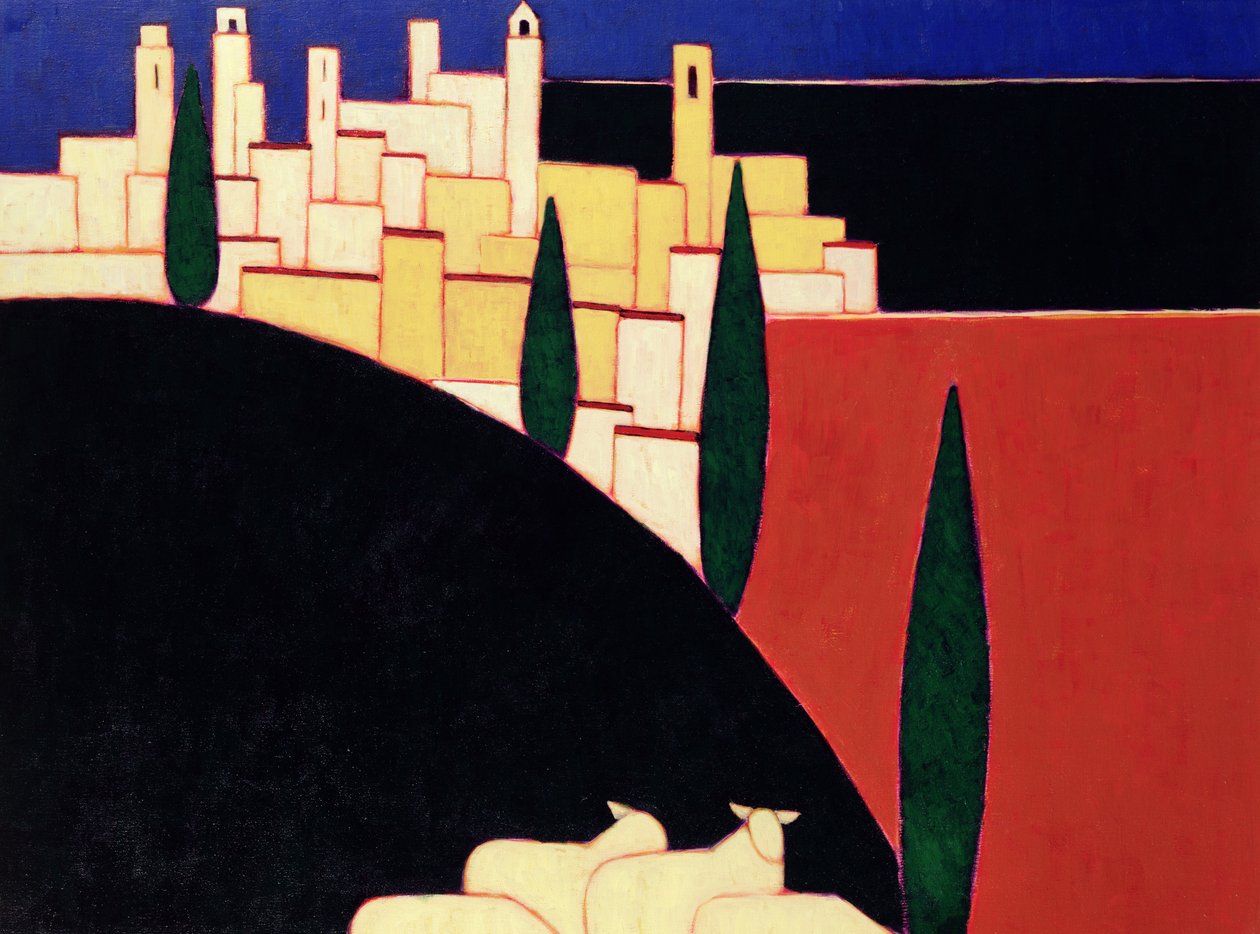 Koyunlu San Gimignano, 1999 (kağıt üzerinde akrilik) by Eithne Contemporary Artist Donne