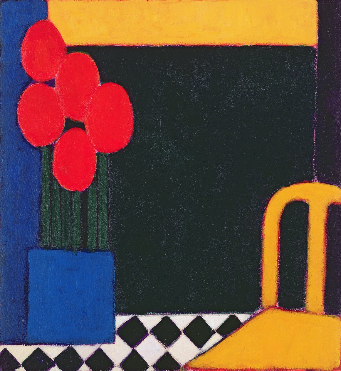 Laleler ve Sarı Sandalye, 2002 (kağıt üzerine akrilik) by Eithne Contemporary Artist Donne