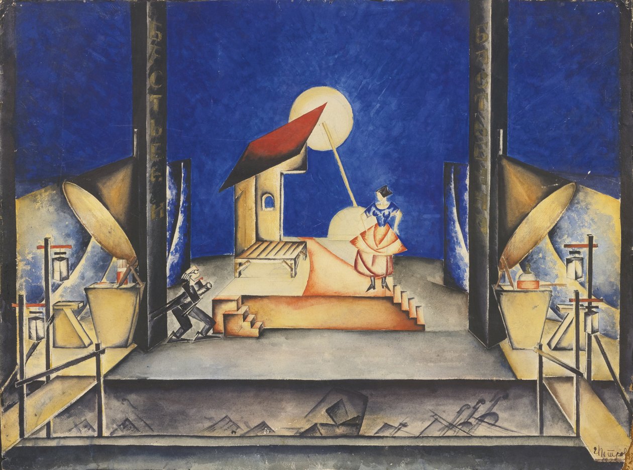 Opera Bastien und Bastienne için W. A. Mozart tarafından sahne tasarımı, 1925 by Ekaterina Petrova Troitskaya