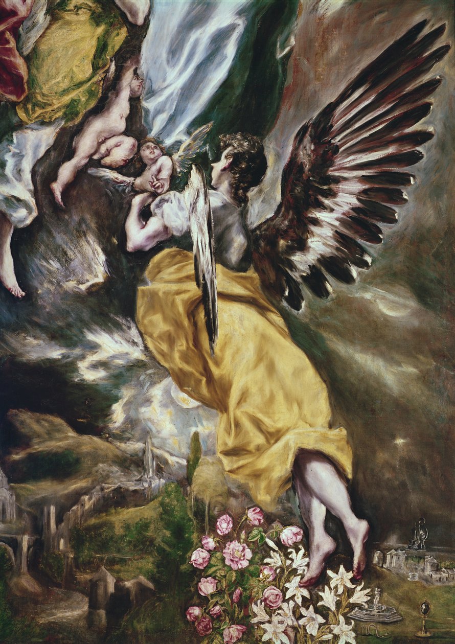 Immaculate Conception (meleğin, çiçeklerin, Marian niteliklerinin ve Toledo