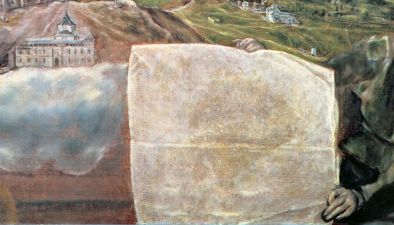 124615 tuval detayında Toledo Kasabası'nın Görünümü ve Haritası by El Greco
