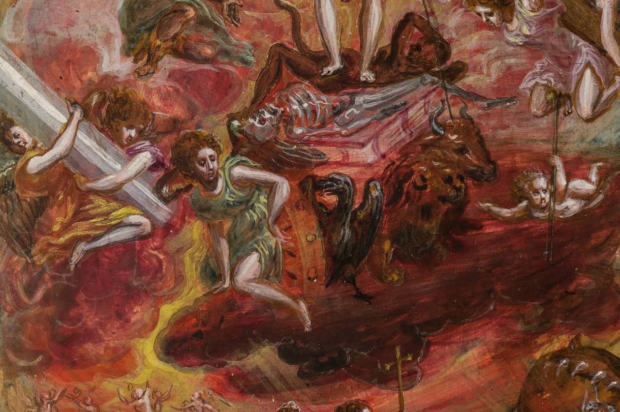 Portatif sunak: Hristiyan Şövalyesinin bir alegorisini tasvir eden orta panel, 2384586 detayı (panelde tempera grassa) by El Greco