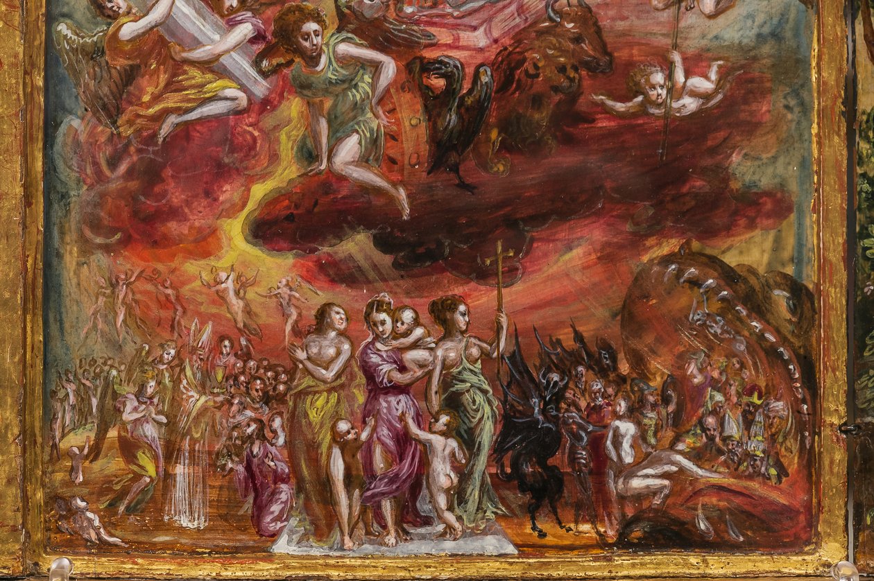 Portatif sunak: Hristiyan Şövalyesinin bir alegorisini tasvir eden orta panel, 2384586 detayı (panelde tempera grassa) by El Greco