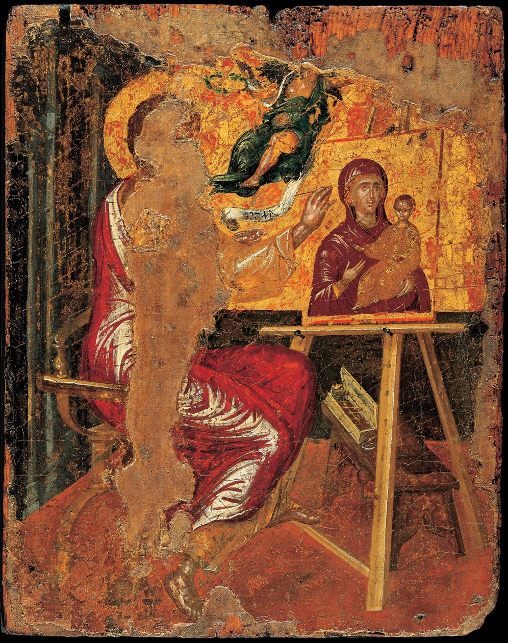 Saint Luc - Aziz Luke Bakireyi Çiziyor - El Greco, Dominiko (1541-1614) - 1560'lar - Panelde Tempera - 41,6x33 - Benaki Müzesi, Atina by El Greco