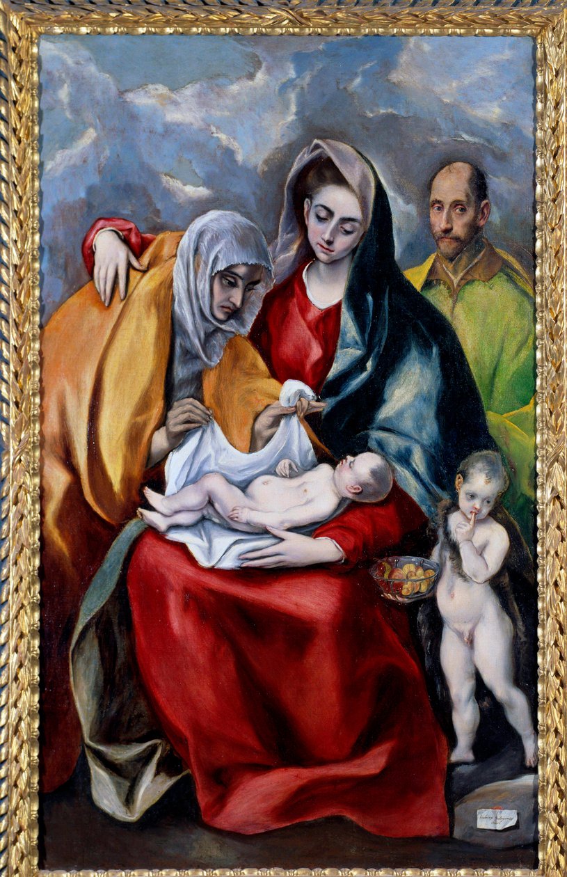 Aziz Anne, Aziz Joseph ve Vaftizci Yahya ile Kutsal Aile Tablosu Domenikos Theotokopoulos dit El Greco (1541-1614) 17. yüzyıl Güneşi. 1,07x0,69 m Madrid, Prado Müzesi by El Greco