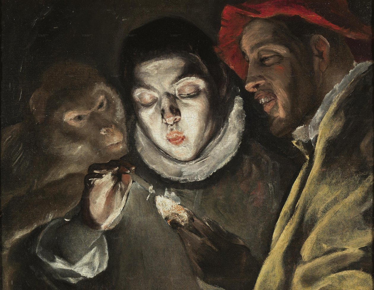 Bir Maymun ve Bir Budala Eşliğinde Mum Yakan Bir Çocuk Alegorisi (Fábula) by El Greco