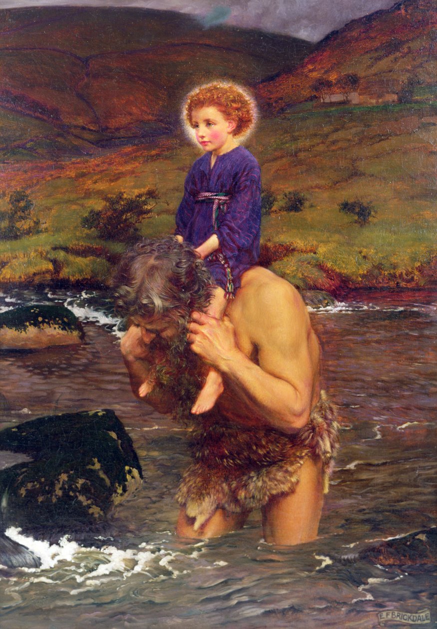 Aziz Christopher Mesih Çocuğunu Taşırken (tuval üzerine yağlı boya) by Eleanor Fortescue Brickdale