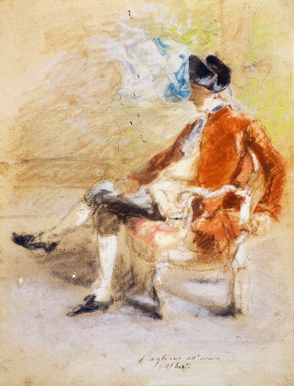 18. yüzyıl kostümlü figür, 1890 dolayları (kağıt üzerinde pastel) by Eleuterio Pagliano