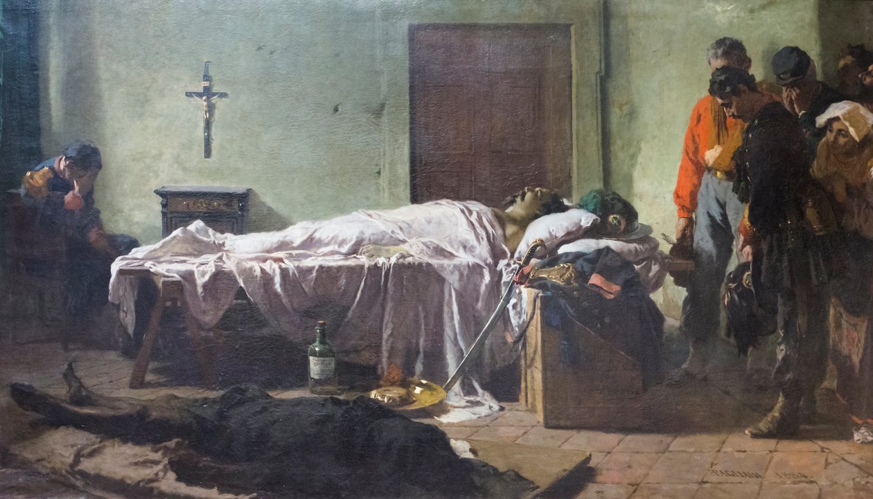 Luciano Manara'nın cesedi askerler tarafından ziyaret edildi by Eleuterio Pagliano