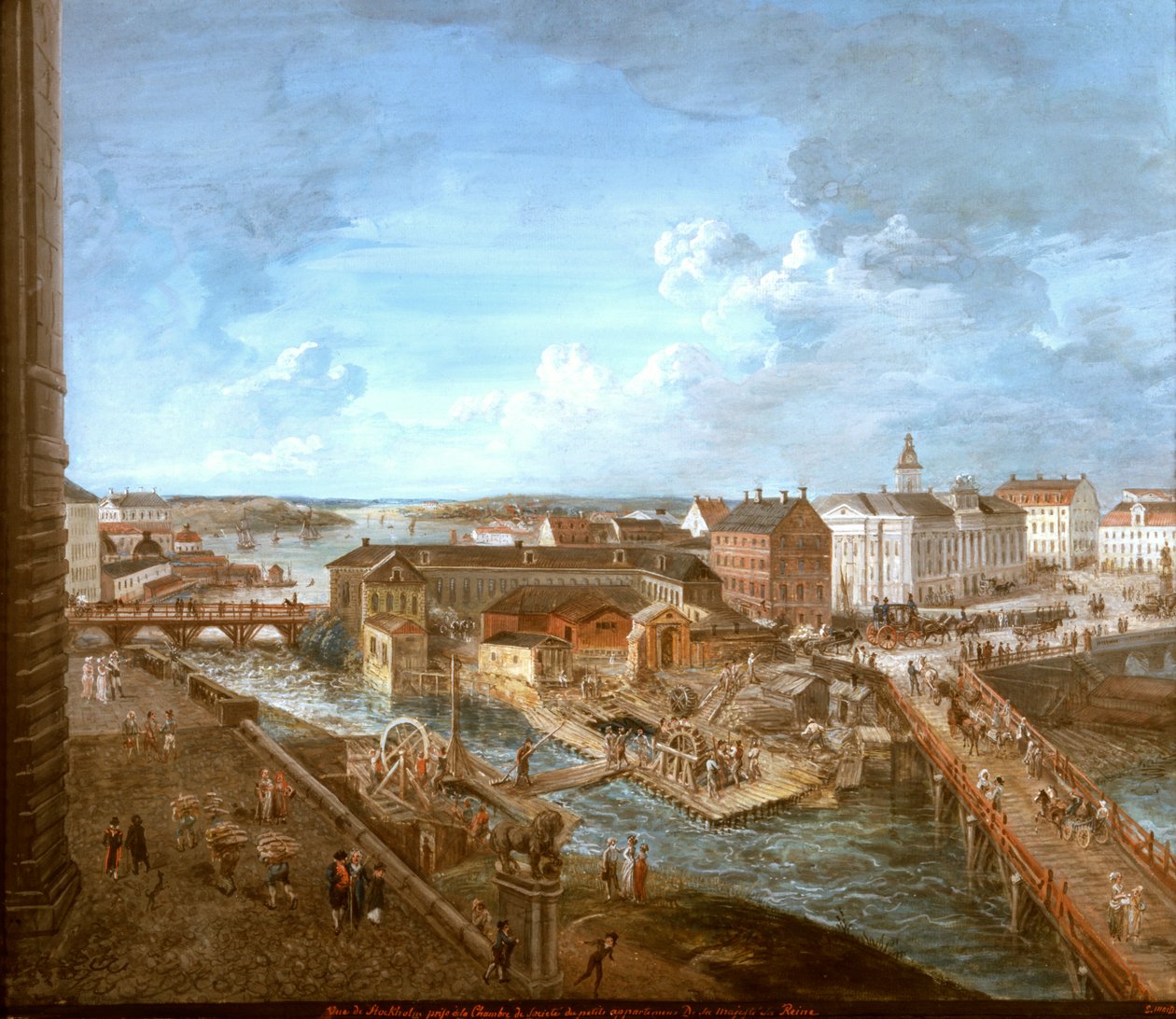 View of Stockholm from the Royal Palace (gouache on canvas) by Elias Martin