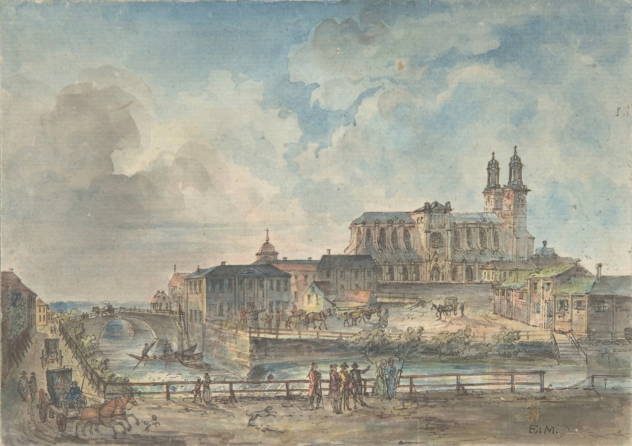 Kuzeyden Uppsala katedralinin görünümü, 18.- 19. yüzyılın başlarında. by Elias Martin
