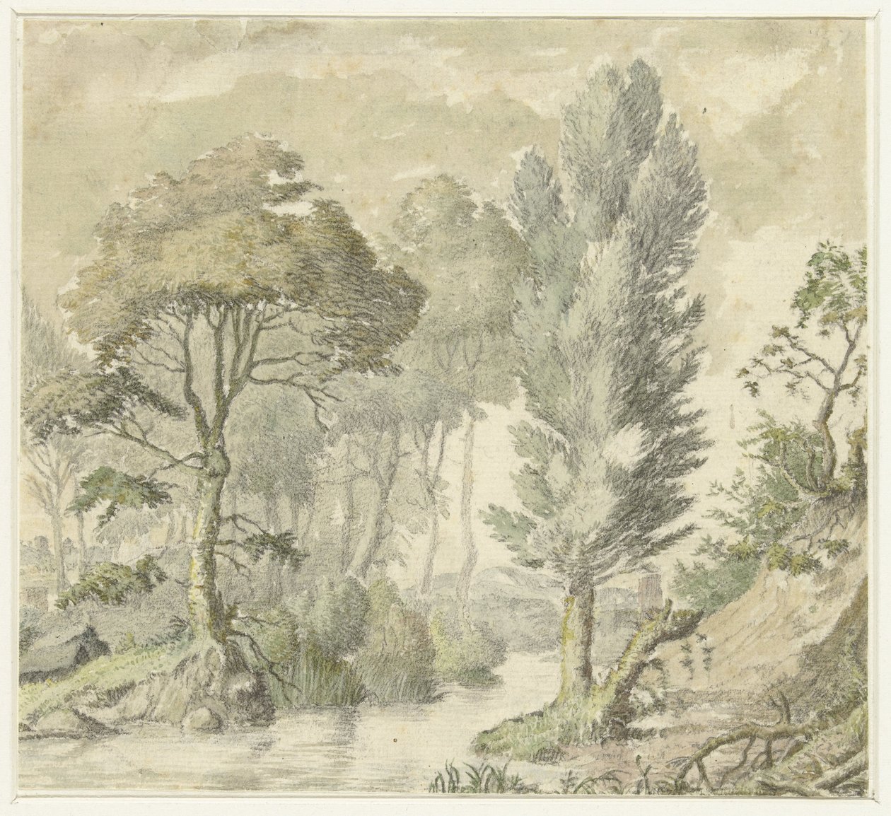 Sağda bir tepe ve ortada su bulunan orman manzarası by Elias van Nijmegen