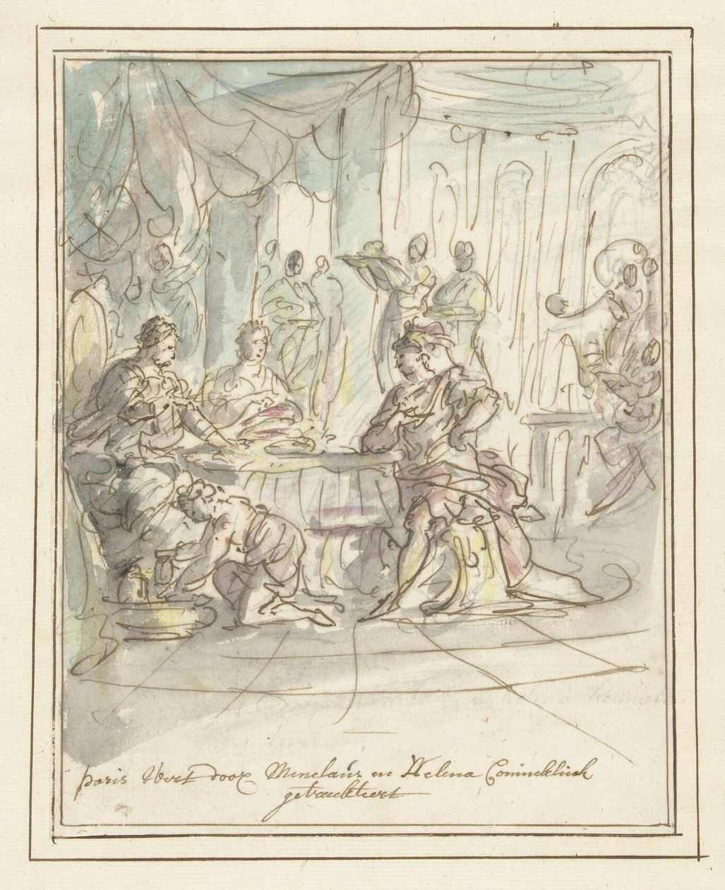 Paris, Menelaus ve Helena tarafından karşılandı by Elias van Nijmegen