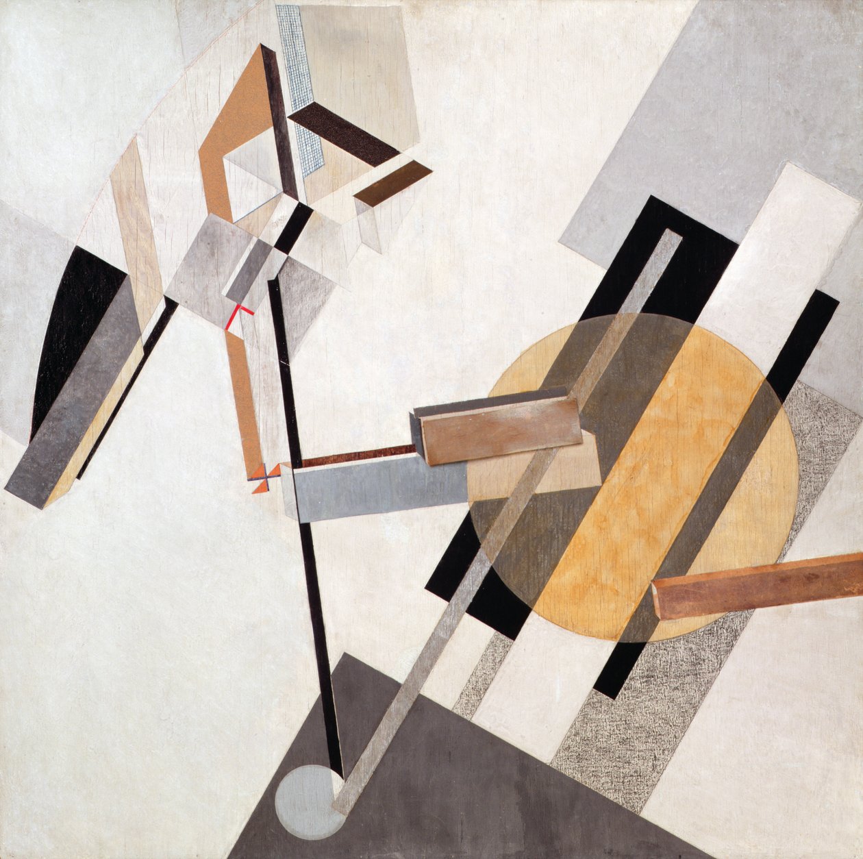 Proun-19-D, 1920 (Gesso, yağ, vernik, mum boya, renkli kağıtlar, zımpara kağıdı, grafik kağıdı, karton, metalik boya ve kontrplak üzerine metal folyo) by Eliezer Markowich Lissitzky
